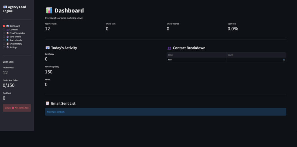 Agency Lead Engine dashboard
